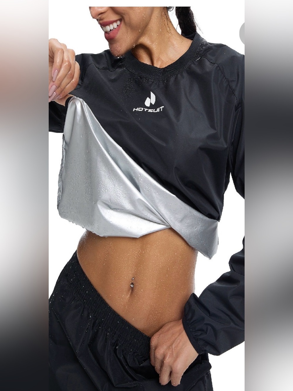 HOTSUIT Jacket and Pants Black Sauna Weight Loss Workout Running Sweat Set Small